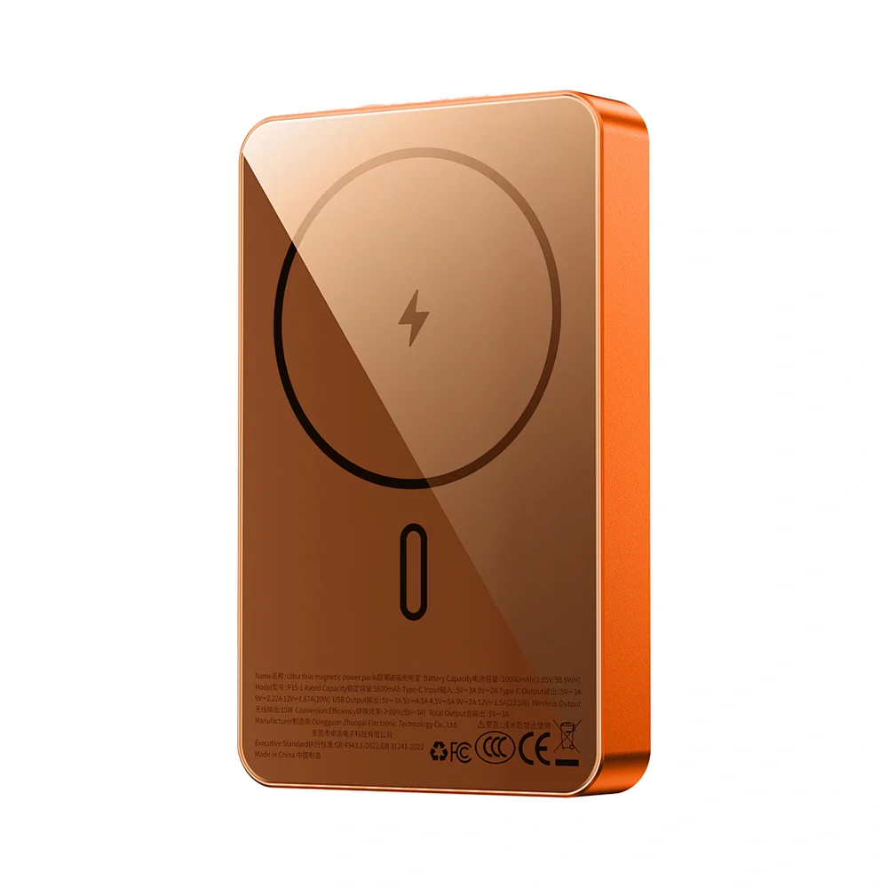 Batterie Externe Magnétique Ultra Fine 10000mAh orange Batterie Externe Magnétique WiWU 10000mAh – Charge Sans Fil 15W Ultra Fine (Orange) – Image 2