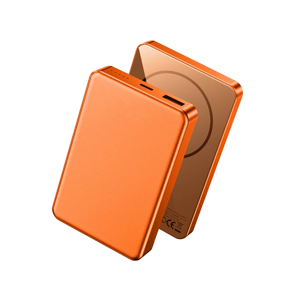 Batterie Externe Magnétique Ultra Fine 10000mAh orangee Batterie Externe Magnétique WiWU 10000mAh – Charge Sans Fil 15W Ultra Fine (Orange) – Image 1